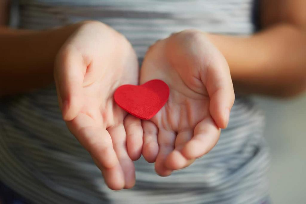 Closeup of a child's hands cupping a red paper heart, symbolizing the pledge of Toothbrushery.com to donate toothbrushes to charitable organizations for every subscription bought.